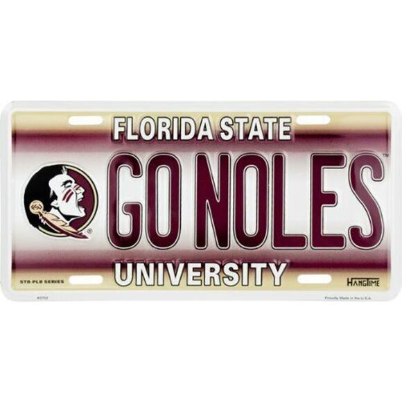 NCAA FLORIDA STATE LICENSE PLATE TAG "GO NOLES" METAL MANCAVE SIGN AUTO - Picture 1 of 1
